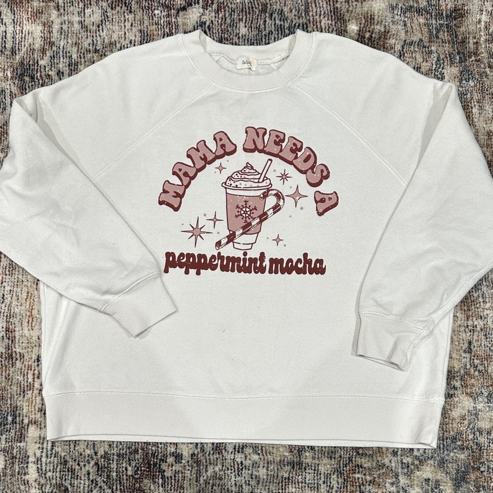 Cozy White 'Mama Needs a Peppermint Mocha' Sweatshirt